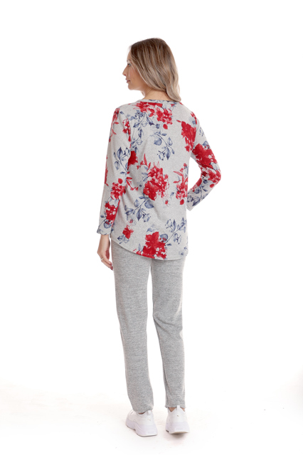 Poza produs Tinuta dama CI25002 gri melanj/rosu floral, Cesy | marimea S