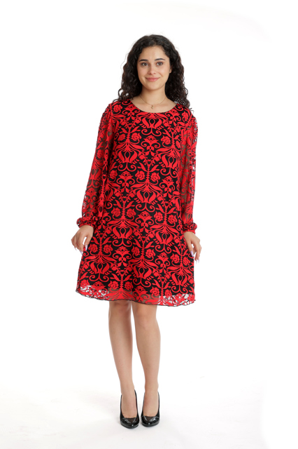 Poza produs Rochie tulle si insertie florala CT24080 negru/rosu, Cesy | marimea S