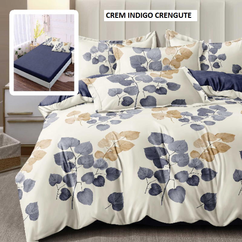 Poza produs Lenjerie pat cu husa FINET (6 piese) crem indigo crengute 180x200 cm, Ralex | 1 buc
