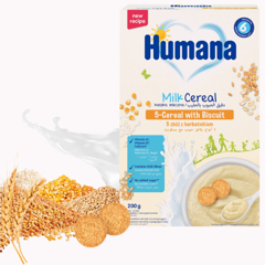5 Cereale cu lapte si biscuiti 6+ luni, Humana | 200 g
