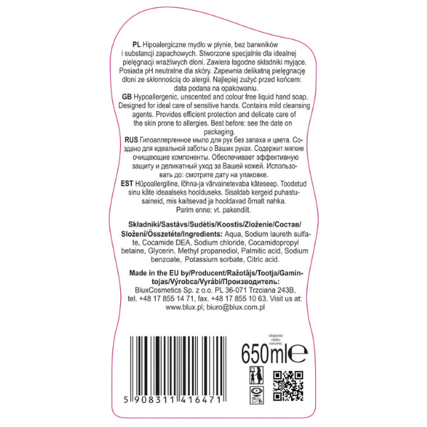 Poza produs Sapun lichid hipoalergenic Naturaphy, Blux | 650 ml