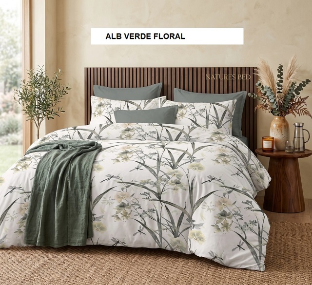 Poza produs Lenjerie pat cu husa FINET (6 piese) alb verde floral 180x200 cm, Ralex | 1 buc