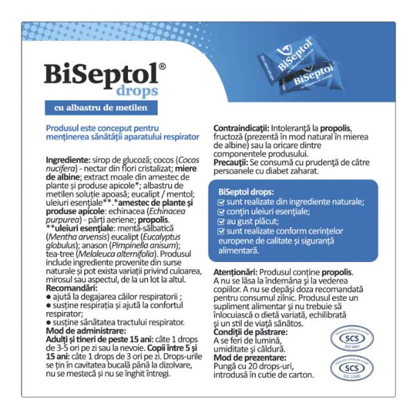 Poza produs BiSeptol Drops cu propolis si albastru de metilen | 20 buc