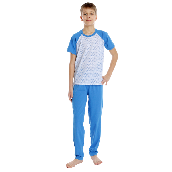 Pijama baieti AP2535 albastru/alb microimprimeu, Andana | marimea 36 (9/10 ani)