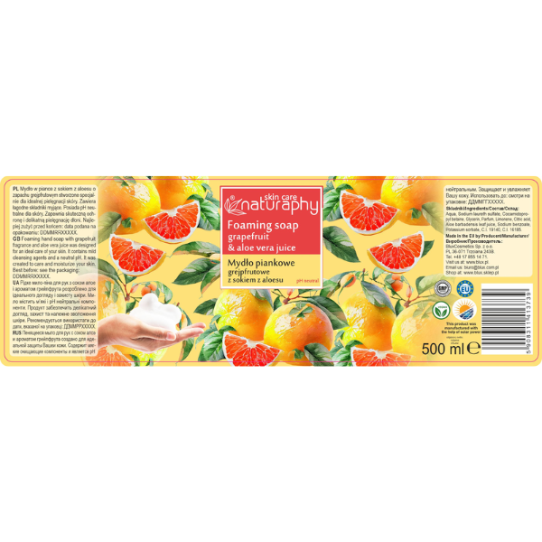 Poza produs Sapun-spuma Grapefruit si Glicerina Naturaphy, Blux | 500 ml