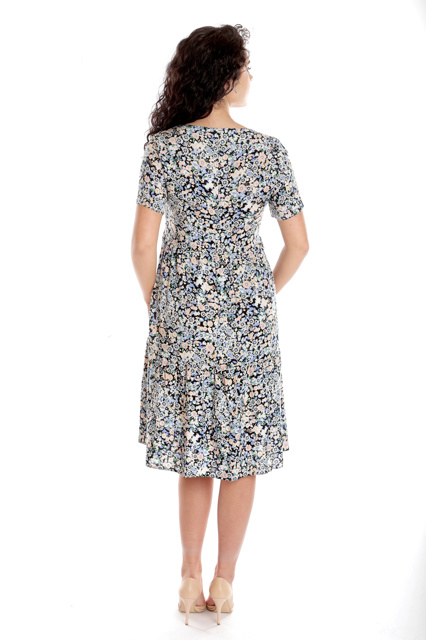Poza produs Rochie volane CV24052 SIZE albastru/somon microfloral, Cesy | marimea XXL