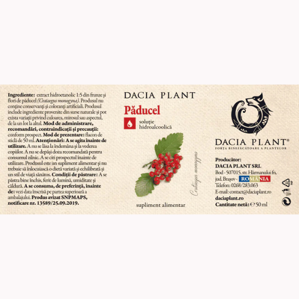Poza produs Tinctura Paducel fara alcool, Dacia Plant | 50 ml