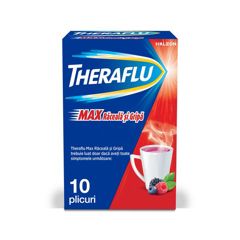 Theraflu Max Raceala si Gripa cu aroma de fructe de padure si mentol 1000 mg/10 mg/70 mg, Haleon | 10 plicuri