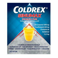 Coldrex SinuMax Răceala si Tuse 1000 mg/200 mg/12,2 mg, Perrigo | 10 plicuri