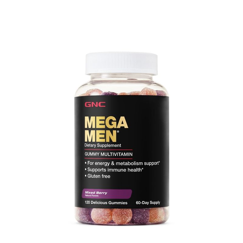 Poza produs GNC Mega Men Gummy Multivitamin, Multivitamine Jeleuri pentru Barbati cu Aroma Naturala de Fructe de Padure | 120 buc