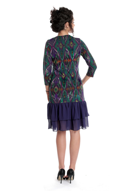 Poza produs Rochie bordura volane CT23060 bleumarin/imprimeu pastel, Cesy | marimea S