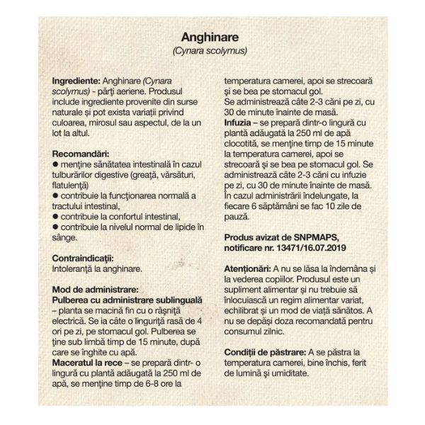 Poza produs Ceai Anghinare, Dacia Plant | 50 g