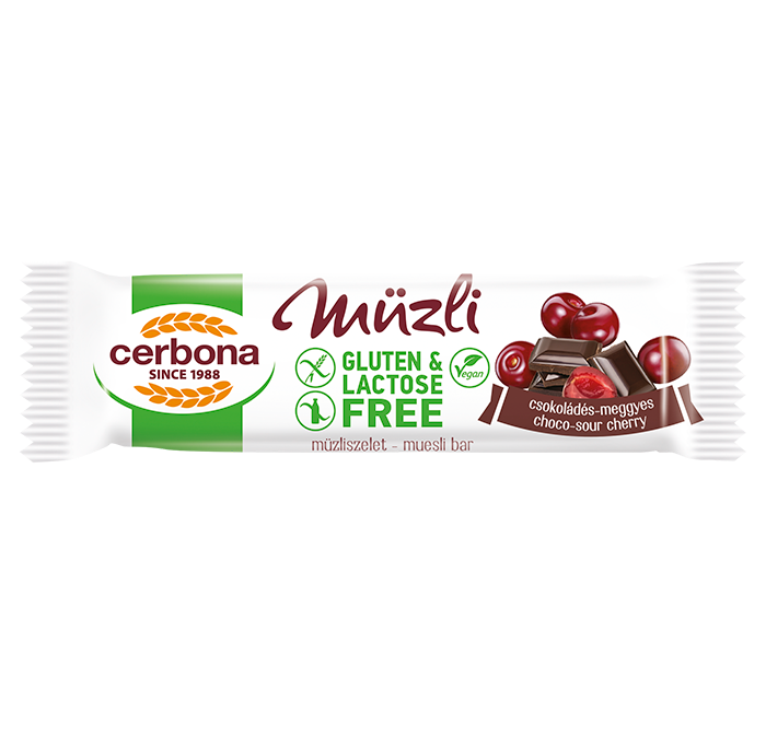 Poza produs Baton musli cu ciolata si visine, fara gluten, fara lactoza, Cerbona | 35 g