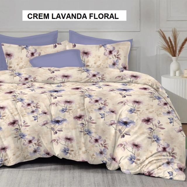 Poza produs Lenjerie pat FINET (6 piese) crem lavanda floral 230x250 cm, Ralex | 1 buc