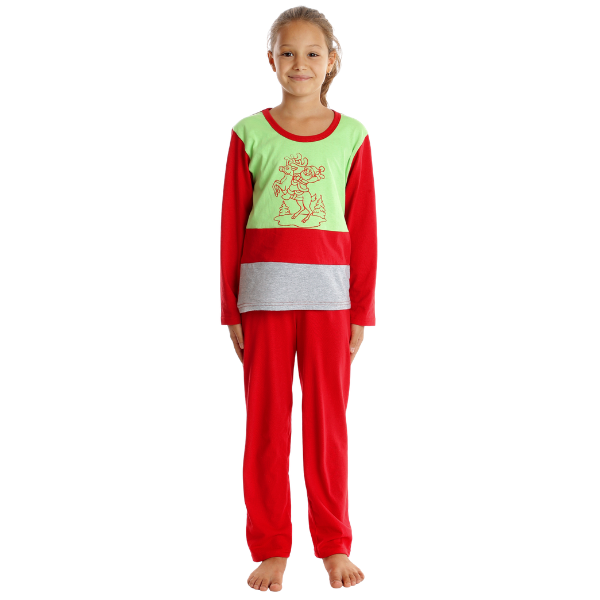 Pijama copii (fete) AI2359 rosu/vernil/gri, Andana | marimea 34 (7/8 ani) — poza produs 1/3