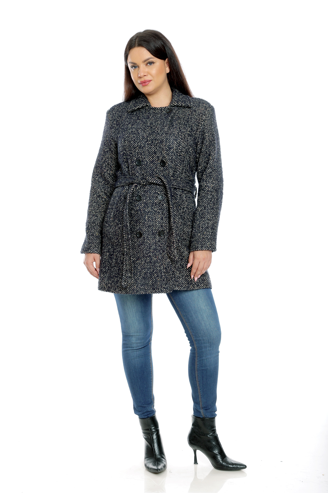 Poza produs Palton scurt dama DI22PS01B bleumarin/bej spicat, Dress to Impress | marimea 40