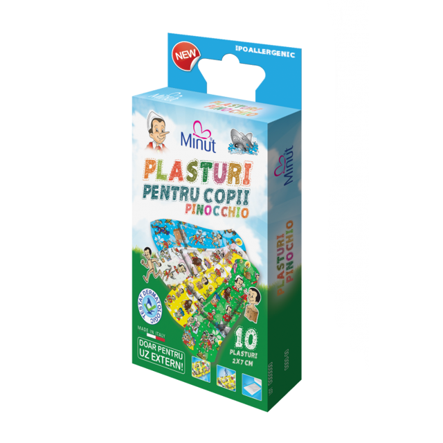 Poza produs Plasturi pentru copii Pinochio 2 X 7CM, 10 BUC, Minut