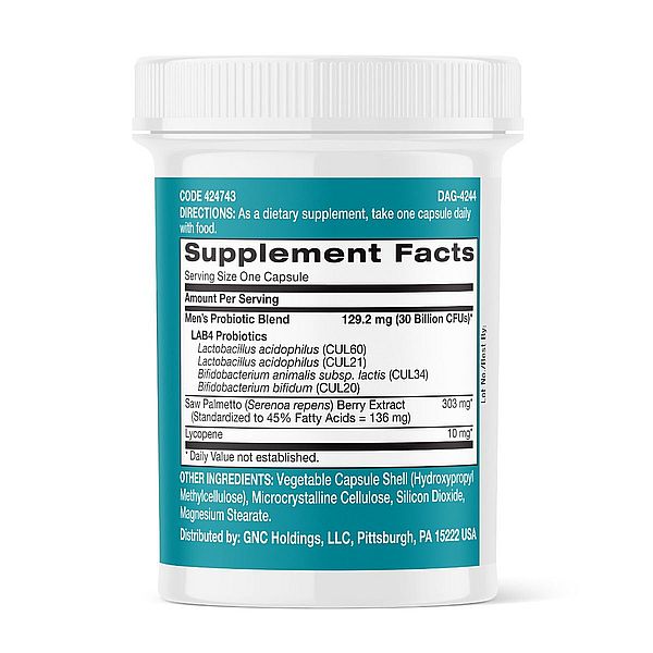 GNC Gut Health Men’s Probiotic, Probiotic LAB4 Studiat Clinic, 30 Miliarde UFC Culturi Vii cu Saw Palmetto si Lycopene | 30 cps — poza produs 3/3