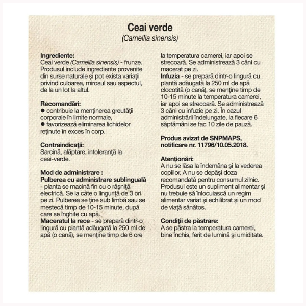 Poza produs Ceai Verde, Dacia Plant | 50 g