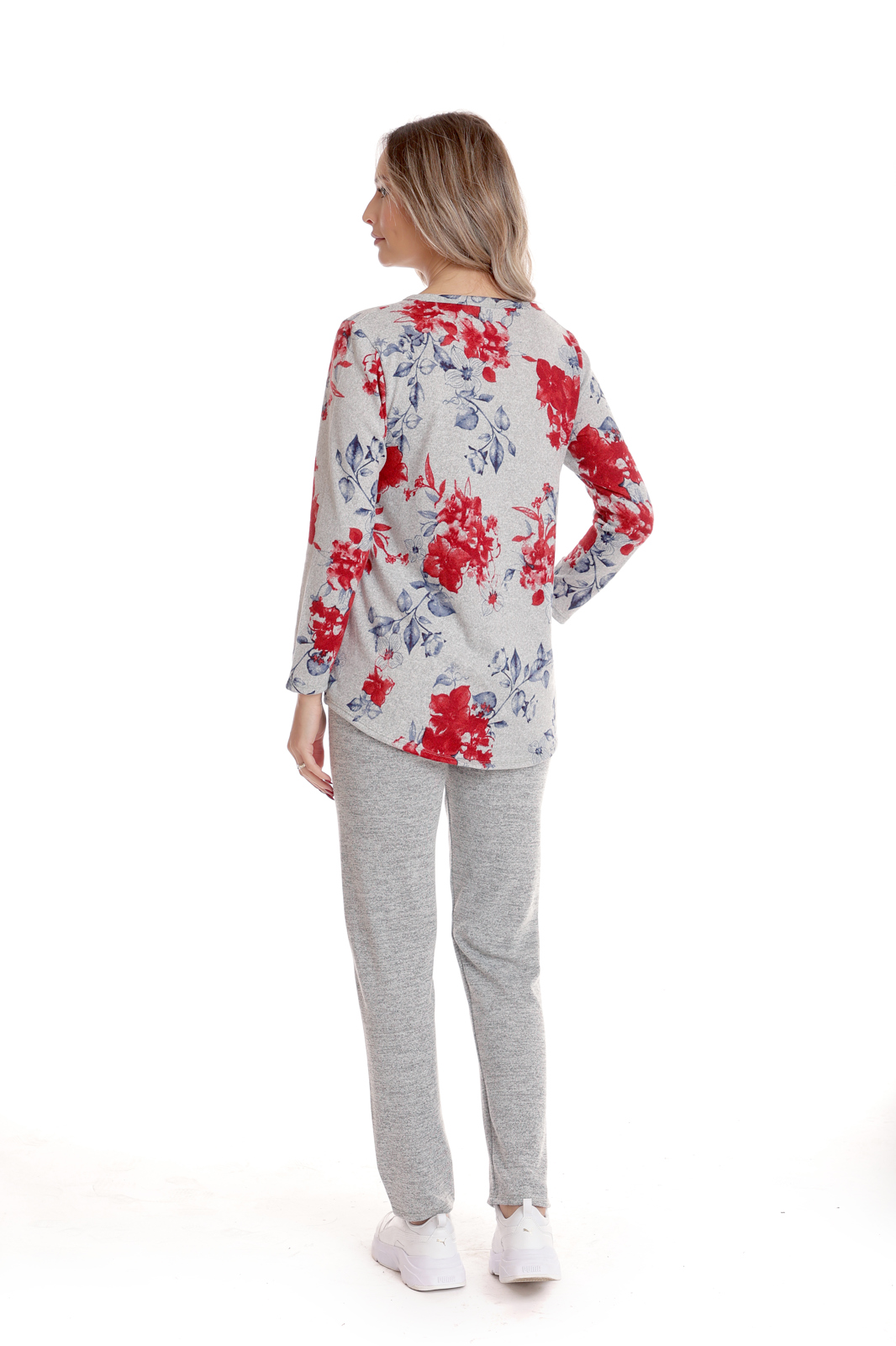 Poza produs Tinuta dama CI25002 gri melanj/rosu floral, Cesy | marimea S