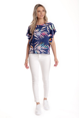 Bluza fluture CV24059 albastru marin & jungle pastel, Cesy | marimea XL