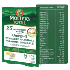 Omega 3 Total cu vitamine si minerale, Mollers | 14 capsule moi + 14 comprimate