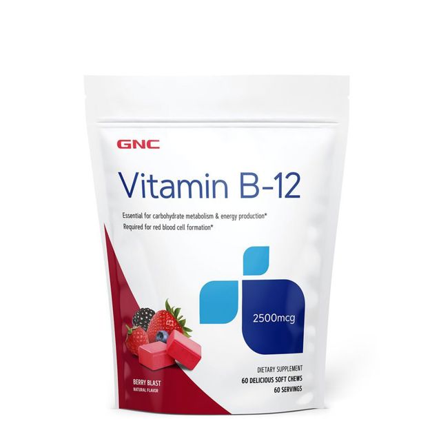 Poza produs Vitamina B-12 cu aroma de fructe de padure 2500 mcg, GNC | 60 caramele