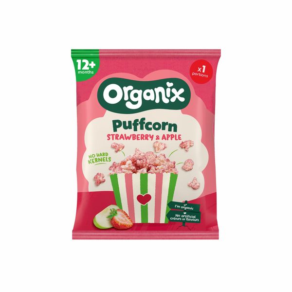 Puffcorn Snack Bio cu Capsuni si Mere, 12 luni+, Organix | 10 g — poza produs 1/2