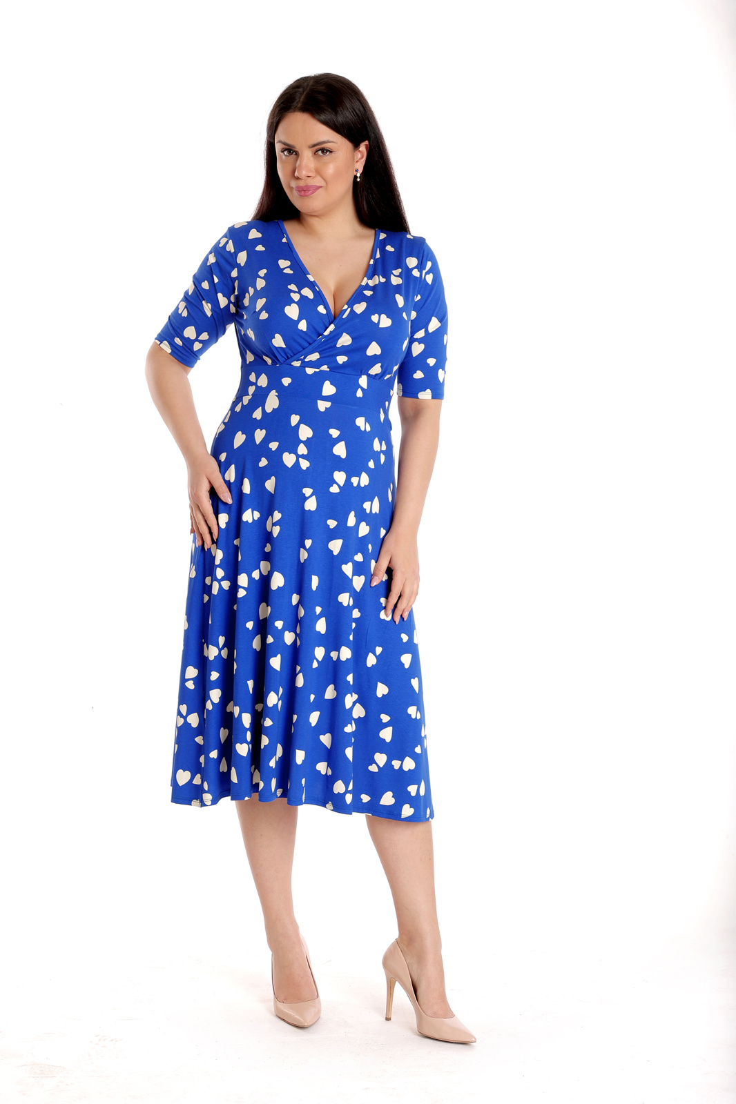 Poza produs Rochie decolteu CV23030 albastru levantica/inimioare, Cesy | marimea S