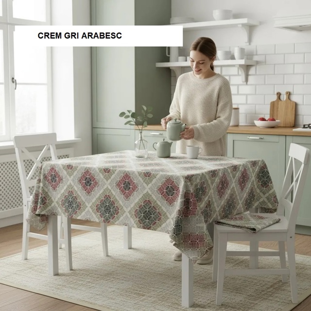 Poza produs Fata de masa teflonata antimurdarire crem gri arabesc 140x180 cm, Ralex | 1 bucATA ANTIMURDARIRE 100% BBC CREM GRI ARABESC 140X180CM 