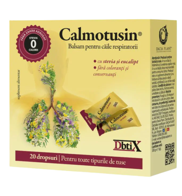 Poza produs Calmotusin cu Stevia DBTIX, Dacia Plant | 100 g (20 dropsuri)