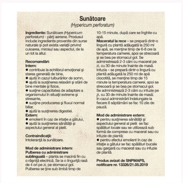 Poza produs Ceai Sunatoare, Dacia Plant | 50 g