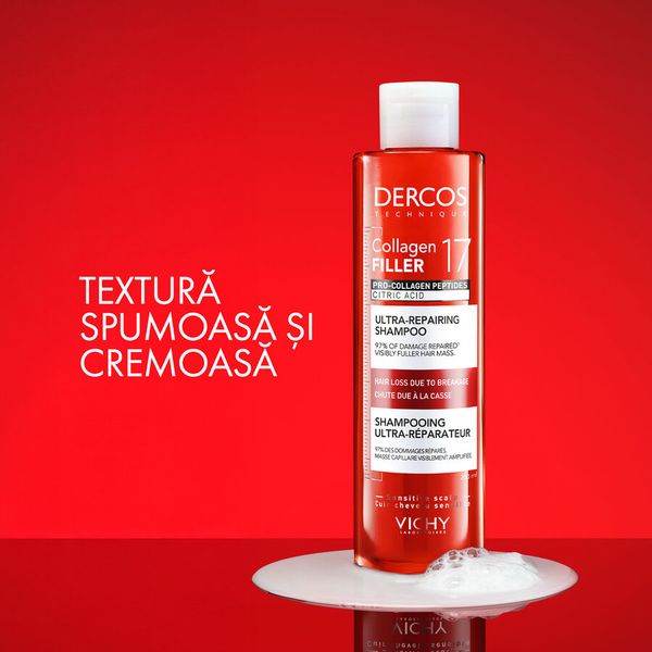 Poza produs Sampon ultra-reparator pentru par deteriorat si fragil Dercos Collagen 17 Filler, Vichy | 200 ml