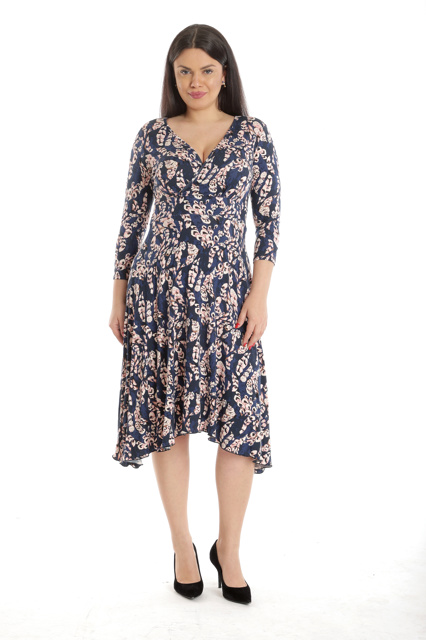 Poza produs Rochie petrecuta si colturi CP23011 bleumarin floral, Cesy | marimea M