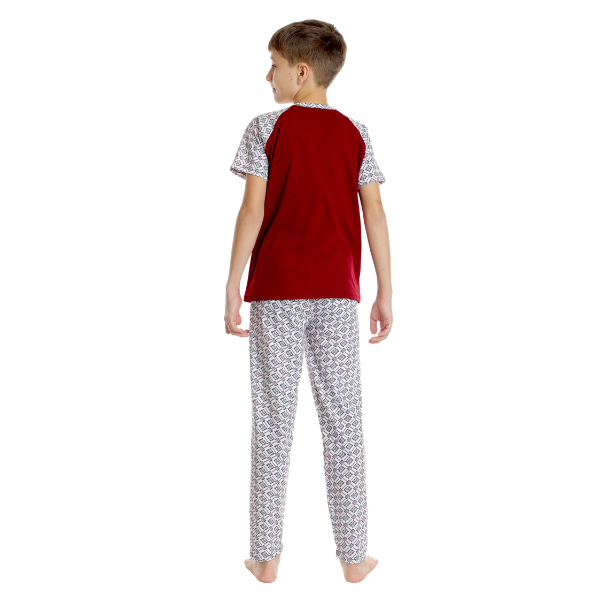 Pijama baieti AP2536 grena/alb imprimeu, Andana | marimea 38 (11/12 ani) — poza produs 3/3