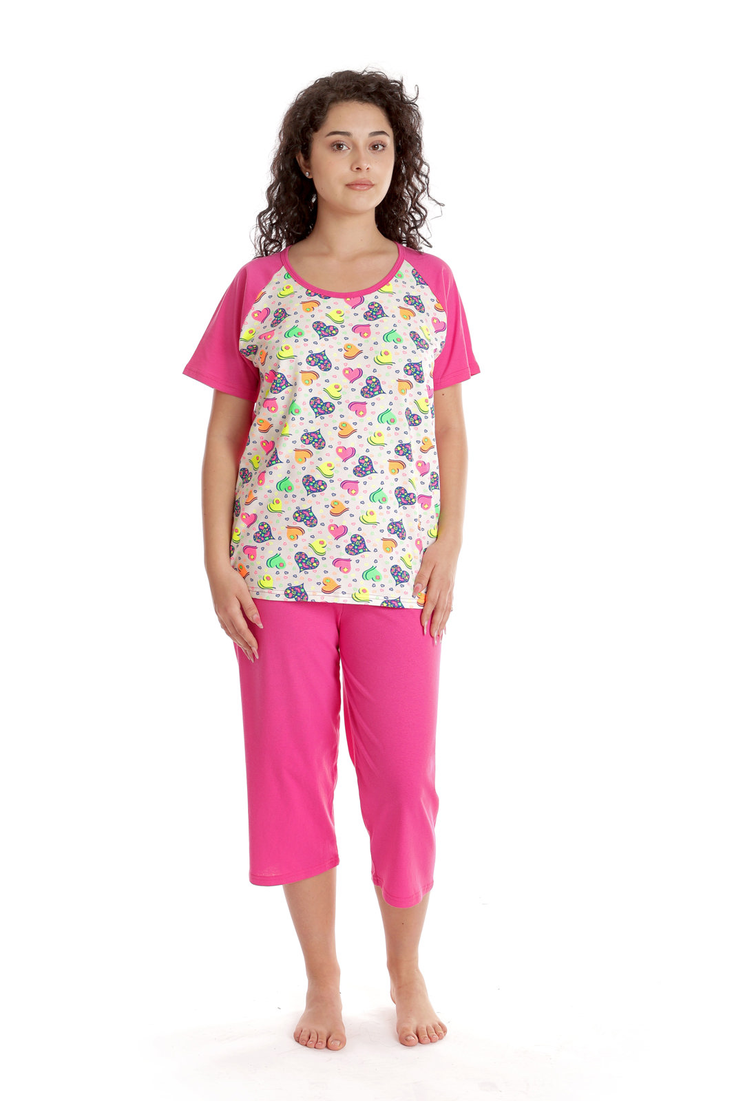 Poza produs Pijama 3/4 dama AV2416 ciclame/multicolor hearts, Andana | marimea S
