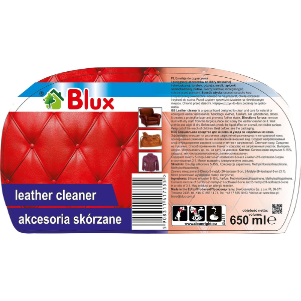 Poza produs Solutie curatare articole din piele, Blux | 650 ml