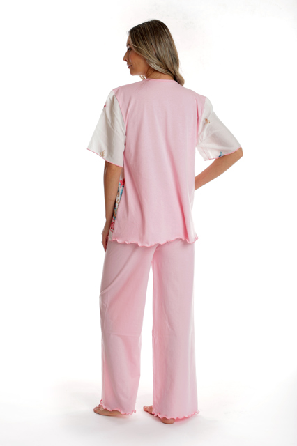Pijama 3/4 dama AV2541 roz quartz/alb arabesc, Andana | marimea S — poza produs 2/3