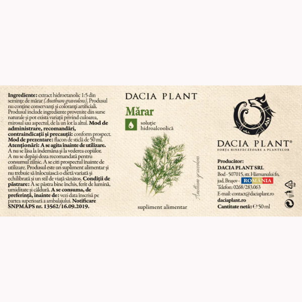 Poza produs Tinctura Marar, Dacia Plant | 50 ml