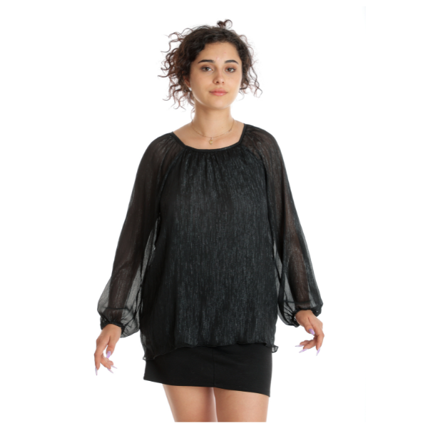 Poza produs Bluza voal CT24099 negru/insertii argintii, Cesy | marimea S