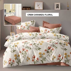 Lenjerie de pat policoton ELVO crem caramiziu floral 230x250 cm, Ralex | 1 buc