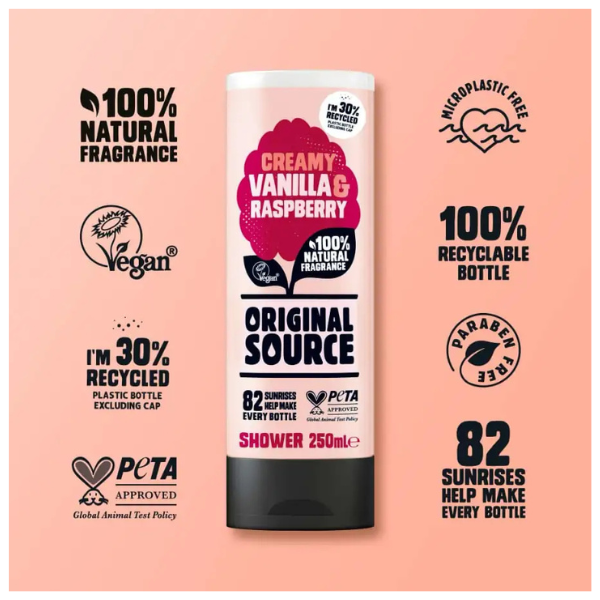 Poza produs GEL DE DUS ORIGINAL SOURCE VANILIE SI ZMEURA  500ML