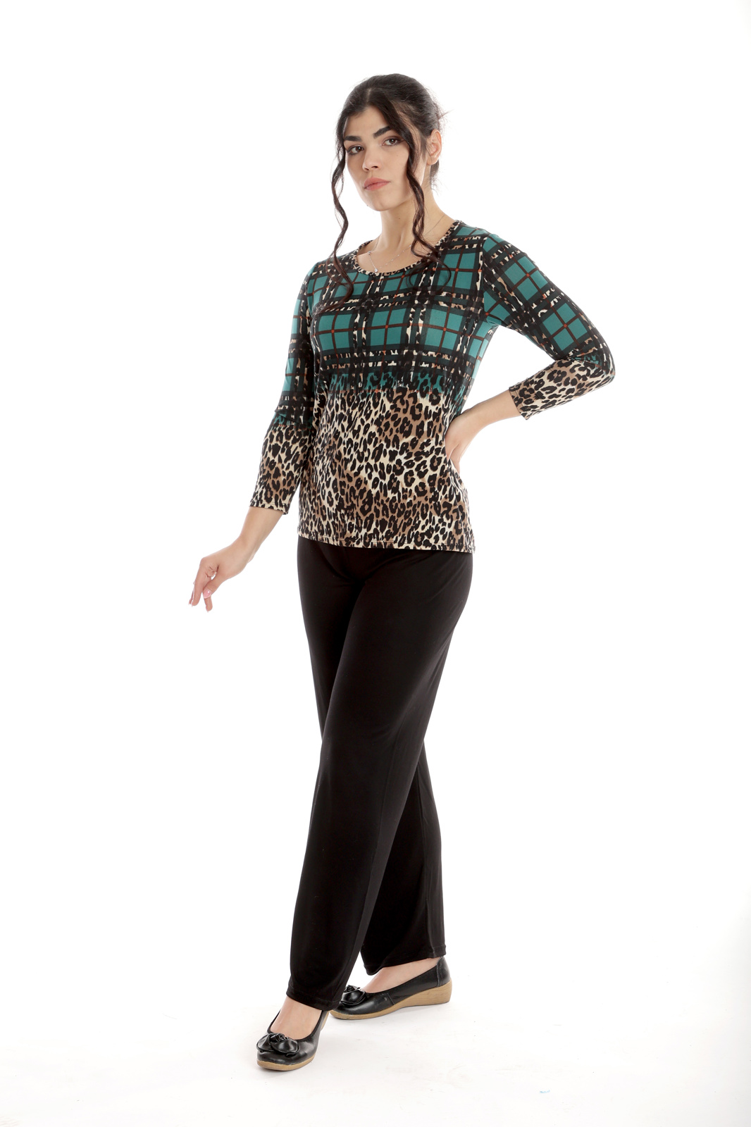 Poza produs Tinuta dama casual CP24010 verde animal print/negru, Cesy | marimea S