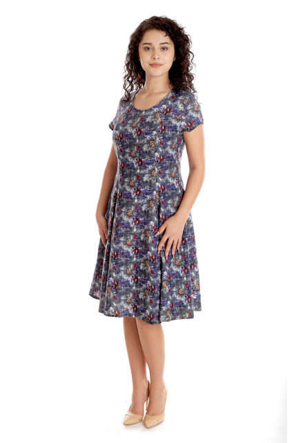 Poza produs Rochie clini CV24038 negru/albastru/rosu flori, Cesy | marimea S