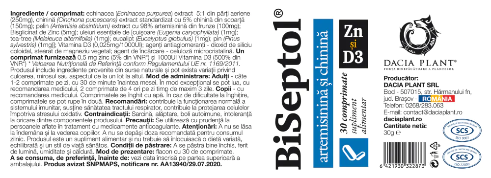 Poza produs BiSeptol cu Zinc si Vitamina D3 | 30 comprimate
