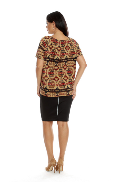 Poza produs Bluza dama CT22073 bej & print etno, Cesy | marimea S