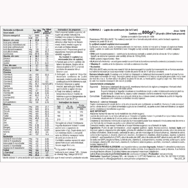 Poza produs Formula de lapte praf de continuare 2 ProBalance, 6+ luni, Humana | 800 g