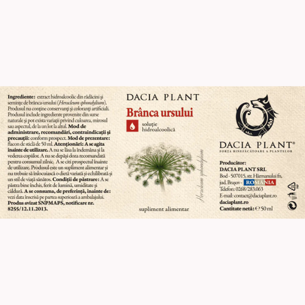 Poza produs Tinctura Branca Ursului, Dacia Plant | 50 ml