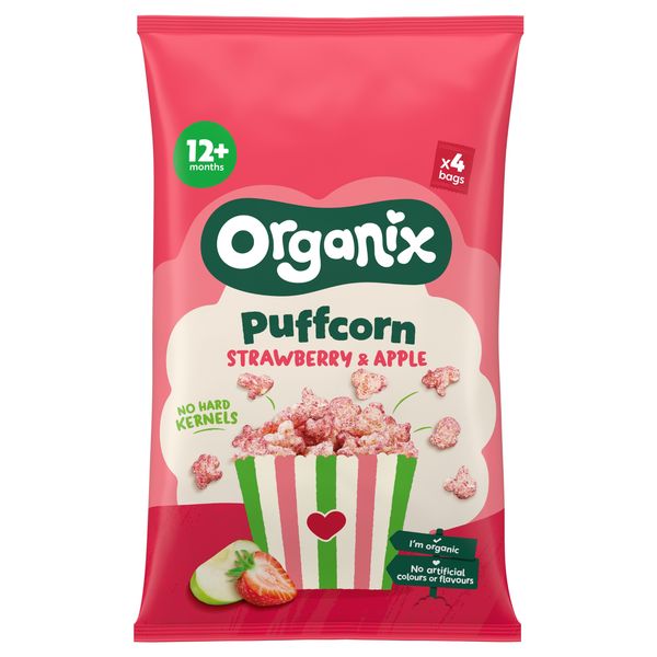 Puffcorn Snack Bio cu Capsuni si Mere, 12 luni+, Organix | 4 x 10 g — poza produs 1/3