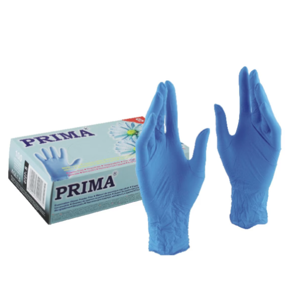 Poza produs Manusi examinare nitril albastre nepudrate L Prima, Top Glove | 100 buc